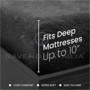 GC GAVENO CAVAILIA Teddy Bear Plain Fitted Sheet Double Charcoal Fleece Thermal Warm Super Soft & Warm Fluffy Fitted Bed sheet