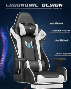 Ergonomic Design PC Swivel Gaming Chair with Footrest, Cushion and Reclining Backrest