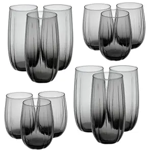 Queensway Home & Dining Combopack of 380/500ml 12 Pcs Linka Dark Grey Coloured Glassware Cup Tall Short Cocktail Tumblers Sets