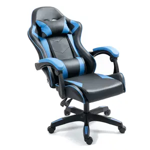 Gaming Chair Blue Recliner with Adjustable Height Lumbar Support Padded Cushion Racing Bucket Seat