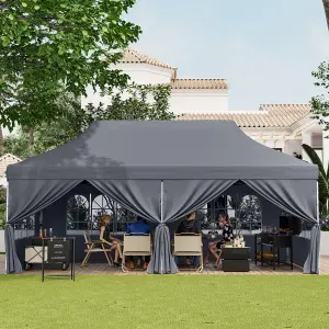 Costway 3M x 6M Pop up Canopy Tent Garden Gazebo Canopy Sun Shelter W/ 6 Sidewalls