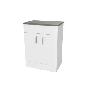 Nes Home 600mm White Vanity Unit Cabinet With Oak Worktop