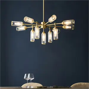 Multi Arm Hanging Ceiling Pendant Light - Satin Brass Plate With Clear & Frosted Glass Shade - 13 x 3W LED G9