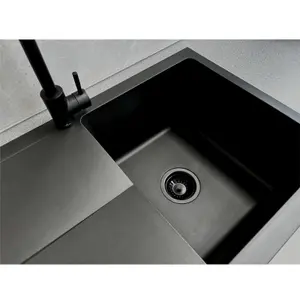 Liquida TEC860BL 1.0 Bowl Composite Reversible Black Kitchen Sink And Waste Kit