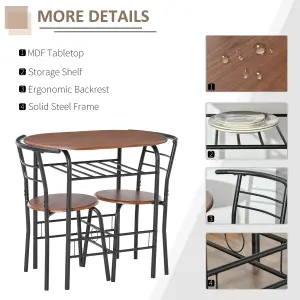 HOMCOM 3-Piece Bar Table Set 2 Stools Industrial Dining Room W/ Storage Shelf