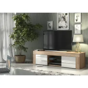 TV Unit 130cm Modern Oak with High Gloss White Doors - Creative Furniture