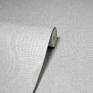 Arthouse Calico Spot Dots Grey Silver Metallic Embossed Textured Vinyl Wallpaper