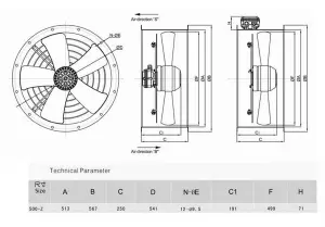 AirTech-UK Commercial Axial Extractor Sucker Canopy Cased Fan -500mm