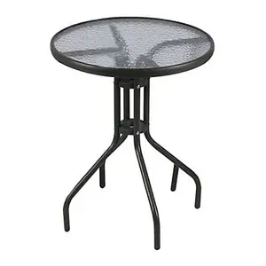 Garden Round Glass Metal Outdoor Side Table