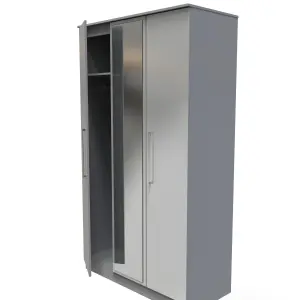 Chester Triple Mirror Wardrobe in Uniform Grey Gloss & Dusk Grey (Ready Assembled)