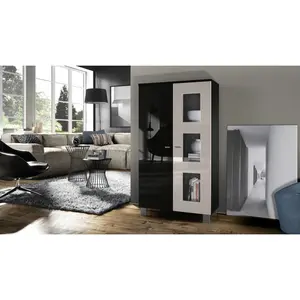 Display Cabinet Sand grey/Black / Without