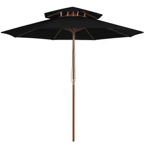 Berkfield Double Decker Parasol with Wooden Pole Black 270 cm