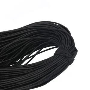 1mm Elastic Cord, Thread Beading String Round Cord Stretchy Elastic, Black - 25 Metres