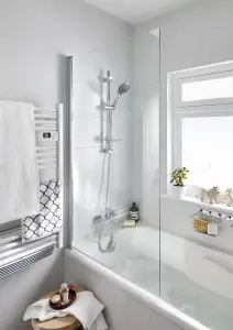 GoodHome calera Straight 1 panel Clear glass silver effect frame Bath screen, (W) 850mm (H) 1400mm