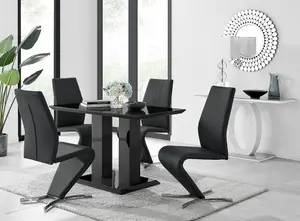 Furniturebox Imperia 4 Modern Black High Gloss Dining Table And 4 Black Luxury Willow Chairs Set