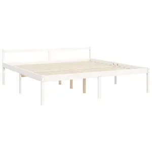 Berkfield Bed Frame with Headboard White Super King Size Solid Wood