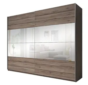 Chic Mirrored Sliding Wardrobe in Dark San Remo Oak - H2100mm W2200mm D610mm