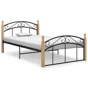 Berkfield Bed Frame Black Metal and Solid Oak Wood 120x200 cm