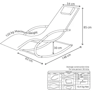 Sun Lounger Rocking Recliner Garden Chair Grey Relaxing Summer Outdoor