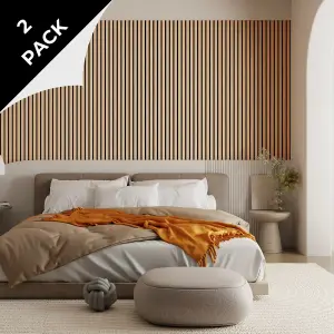 2 PACK Acoustic Wood Slat Wall Panel in Classic Oak 240cm x 60cm