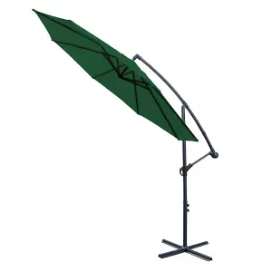 SunDaze 3M Green Cantilever Garden Banana Parasol with Adjustable Crank Patio Shade