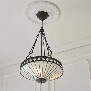 Tiffany Glass Hanging Ceiling Pendant Light Bronze & Natural Lamp Shade i00129