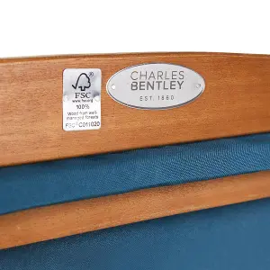 Charles Bentley Folding FSC Eucalyptus Wooden Deck Chair Beach Sun Lounger Teal