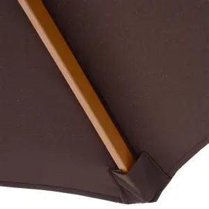 Outsunny 3m Fir Wooden Garden Parasol Sun Shade Outdoor Umbrella Canopy Coffee