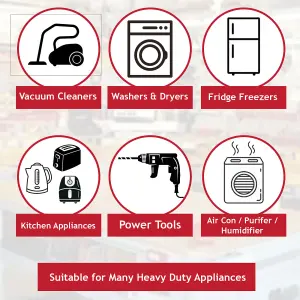 SPARES2GO Universal Power Cable 3 Core 13A 1.5mm UK Plug 10m Vacuum Heavy Duty Appliance