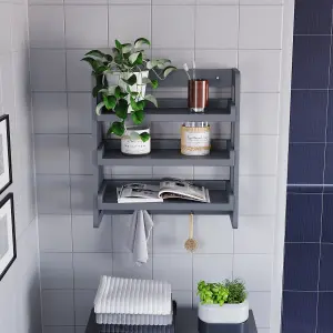 Hayle Matt Grey Wood Rectangular Wall-mounted Bathroom Shelf (D)20cm (H)53cm (L)20cm