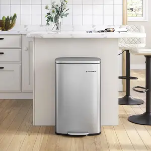 SONGMICS Waste Bin, Kitchen Rubbish Bin, Pedal Bin for Kitchen, Soft Close, Steel, Inner Bucket, Silver