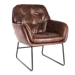 Brown PU Leather Occasional Armchair Relaxing Chair with Metallic Legs