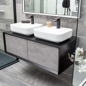 Declan Black & Concrete Wall Mounted Vanity Unit & Basin Set (W)1200mm (H)400mm