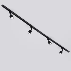 Litecraft Soho Black 4 Head 2m Straight Kitchen Ceiling Light with LED Bulbs