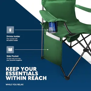 Voyager Folding Camping Chair 2-Pack, Lightweight with Pocket and Drinks Holder - Green