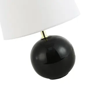 Traditional Round Ceramic Table Lamp Base in Black Gloss Finish with Gold Trim