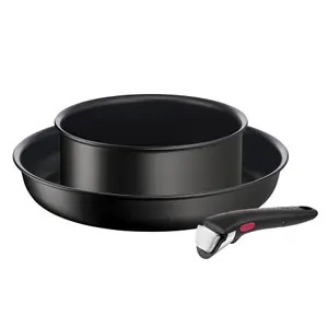 Tefal Ingenio Eco Resist 3 Piece Pan Set, Thermo-Signal, Aluminium, Black