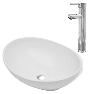 Berkfield Bathroom Basin with Mixer Tap Ceramic Oval White