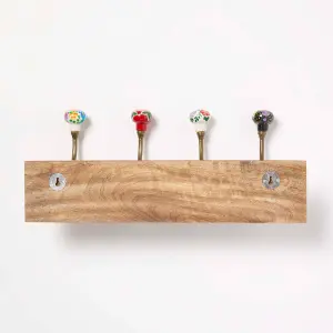 Homescapes Floral Decorative Wall Coat Rack, Wooden wall hook with Flowers