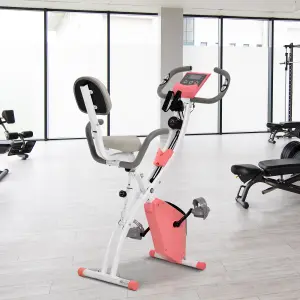 HOMCOM 2-In-1 Folding Exercise Bike with 8-Level Magnetic Resistance Pink