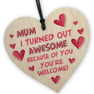 Red Ocean Funny Hilarious Mothers Day Birthday Gift For Mum From Daughter Son Wooden Heart With Funny Message For Mum