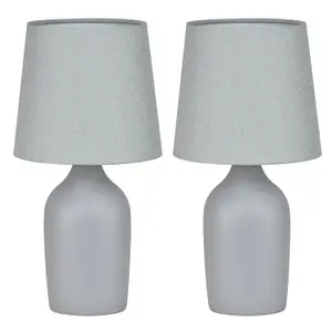 First Choice Lighting Set of 2 Smooth Grey Ceramic 27cm Table Lamps With Maching Shades