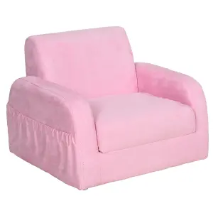 HOMCOM 2 In 1 Kids Armchair Sofa Bed Fold Out Padded Wood Frame Bedroom Pink