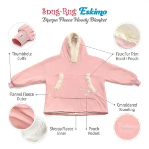 Snug Rug Eskimo - Pink Quartz Wearable Blanket Oversized Hoodie Blankets for Adults Hooded