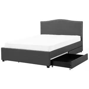 Fabric EU Super King Bed White LED with Storage Grey MONTPELLIER