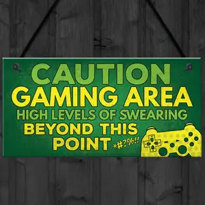 Red Ocean Caution Gaming Area Novelty Gamer Accessories Gift For Son Brother DAD Man Cave Boys Room Bedroom Door Sign Decor