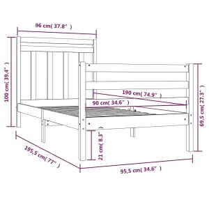 Berkfield Bed Frame Solid Wood 90x190 cm 3FT Single