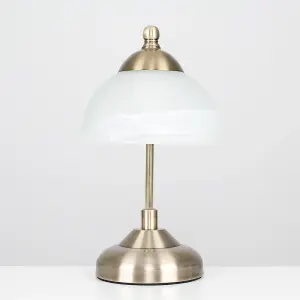 ValueLights Stamford Curved Antique Brass and Frosted Glass Bedside Table Lamp