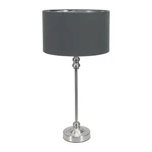 ValueLights Maggie Chrome Candlestick Table Lamp with Charcoal and Chrome Inner Lamp Shade and LED Bulb