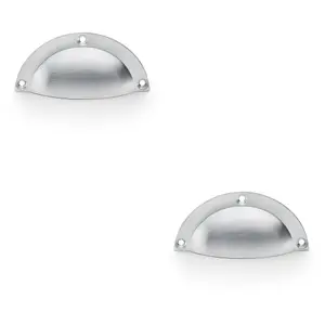 2 PACK - Half Moon Cup Handle - Satin Chrome 86mm Centres Solid Brass Shaker Drawer Pull